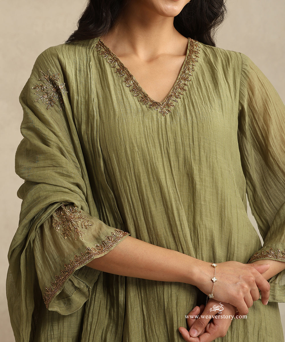 Olive_Green_Handloom_Mul_Chanderi_Churidar_Suit_Set_With_Dabka_Pitta_Hand_Work_WeaverStory_05