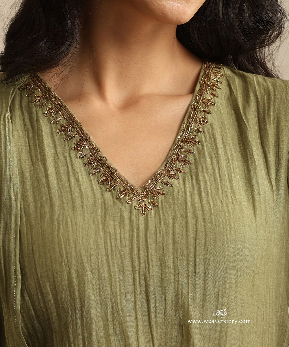 Olive_Green_Handloom_Mul_Chanderi_Churidar_Suit_Set_With_Dabka_Pitta_Hand_Work_WeaverStory_06