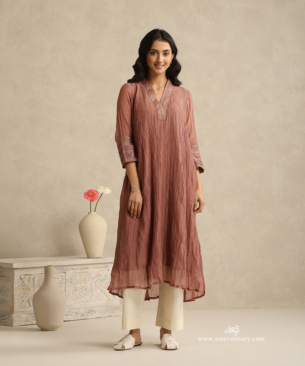 Dusty_Rose_Handloom_Mul_Chanderi_Suit_Set_With_Neck_Embroidery_And_Pintuck_Sleeve_WeaverStory_03