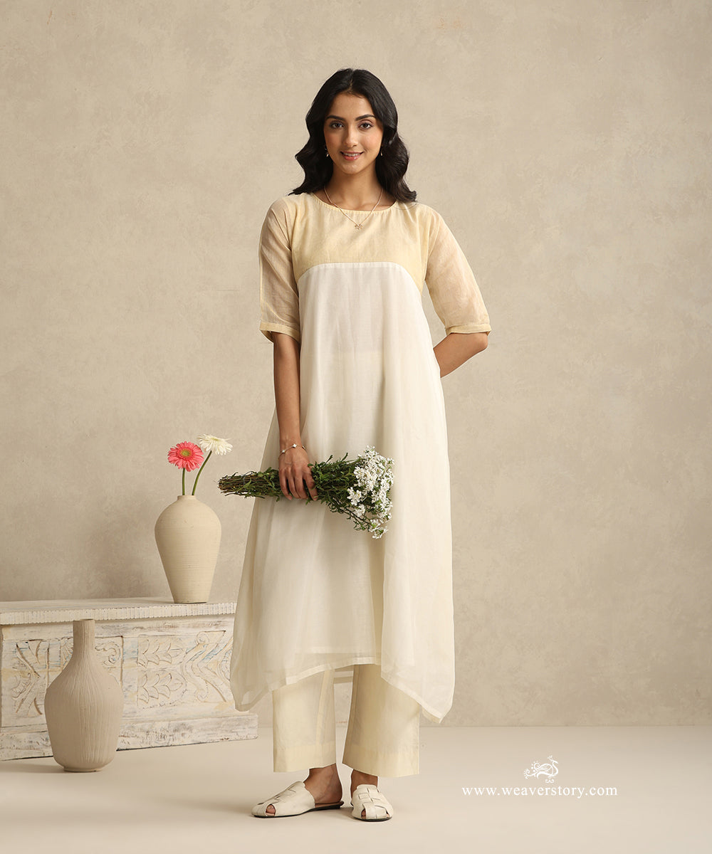 White_Handloom_Mul_Chanderi_Suit_Cotton_Tissue_Yoke_With_Plane_Pant_WeaverStory_01