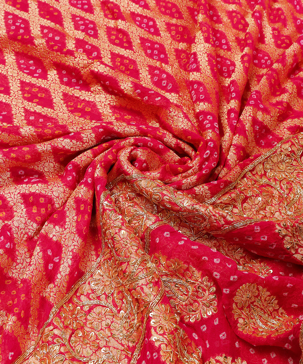 Hot_Pink_Bandhani_Dupatta_With_Hand_Embroidery_WeaverStory_05