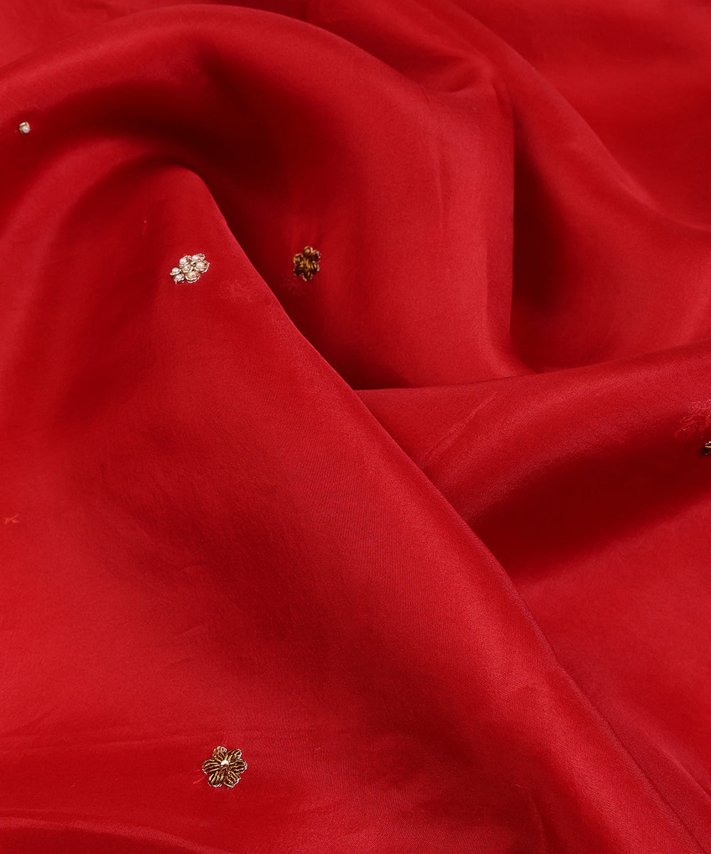 Red Organza Dupatta with Barik Resham and Zardozi Embroidery