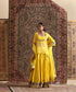 Yellow Chanderi silk lehenga and organza dupatta with two-tone Lampi gota borders