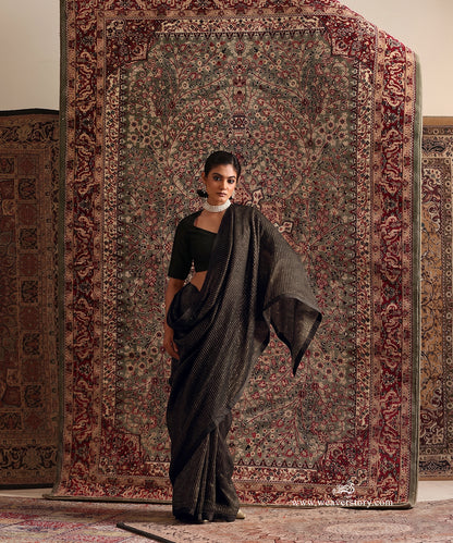 Solstice Black Striped Tissue Saree With Chanderi Finishing