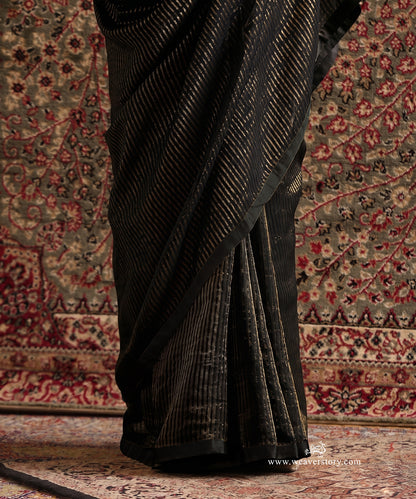 Solstice Black Striped Tissue Saree With Chanderi Finishing