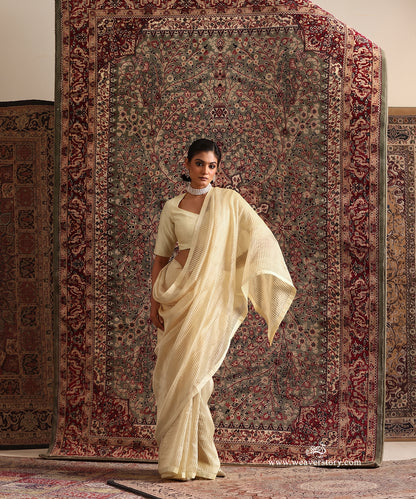 Solstice OffWhite Striped Tissue Saree With Chanderi Finishing