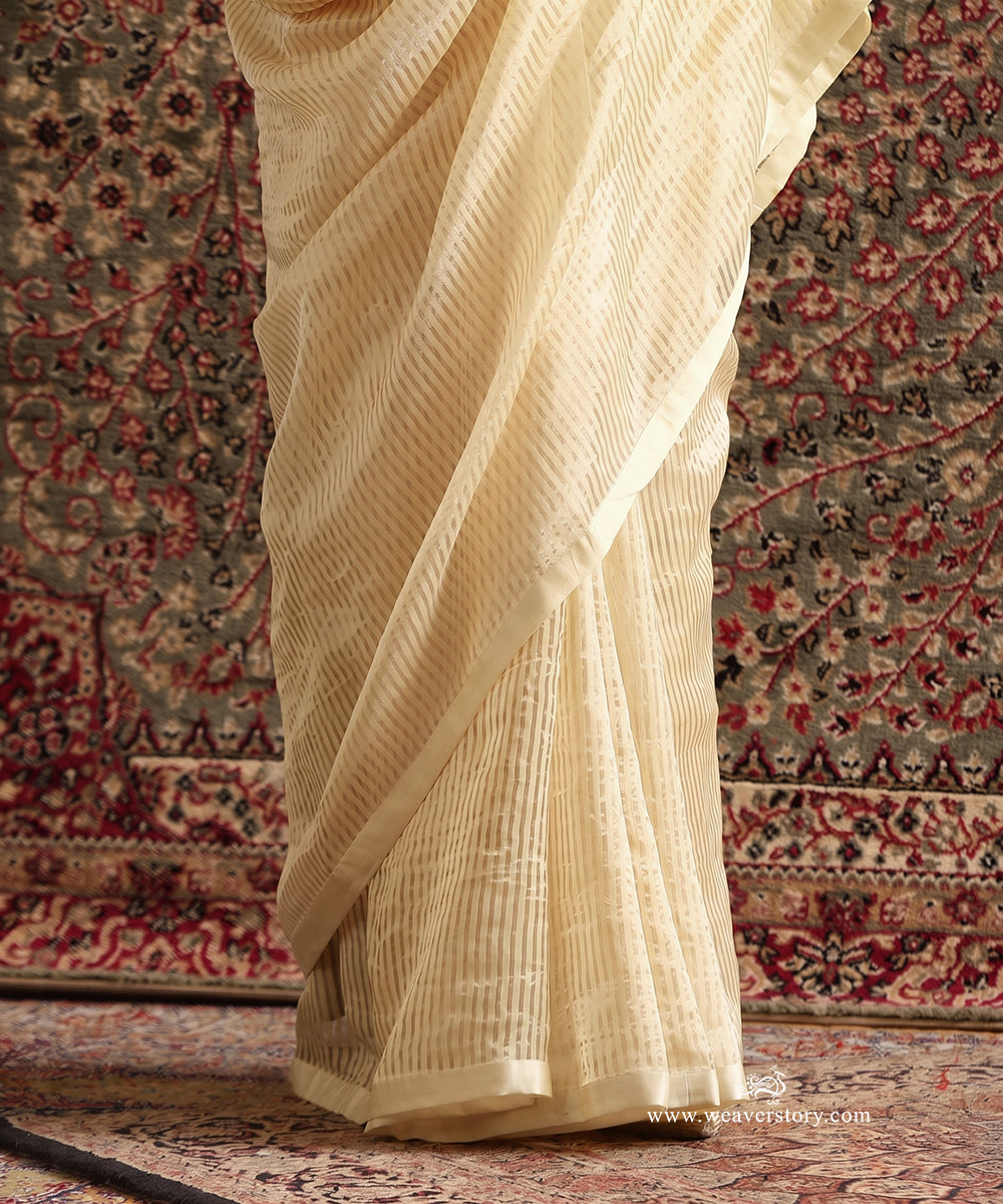 Solstice OffWhite Striped Tissue Saree With Chanderi Finishing