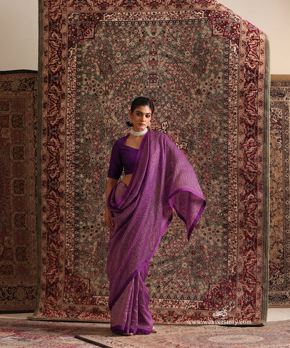 Solstice Purple Striped Tissue Saree With Chanderi Finishing