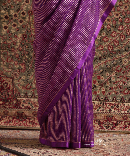 Solstice Purple Striped Tissue Saree With Chanderi Finishing