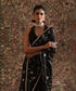 Antara Black Pure Organza Silk Saree with Hand Embroidered Vine Jaal by WeaverStory
