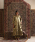 Close-up of Gold Herringbone Tissue Silk Brocade Dress and Pants