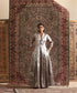 Silver brocade full-length pleated dress with pockets