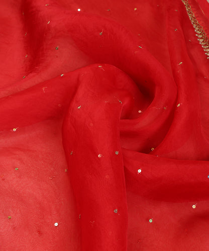 Red Silk Organza Dupatta with Gota Patti Border and Zardozi Corner Motifs