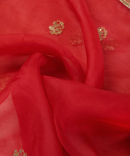 Red Organza Dupatta with Zardozi Farisha Boota, Gota and Kiran