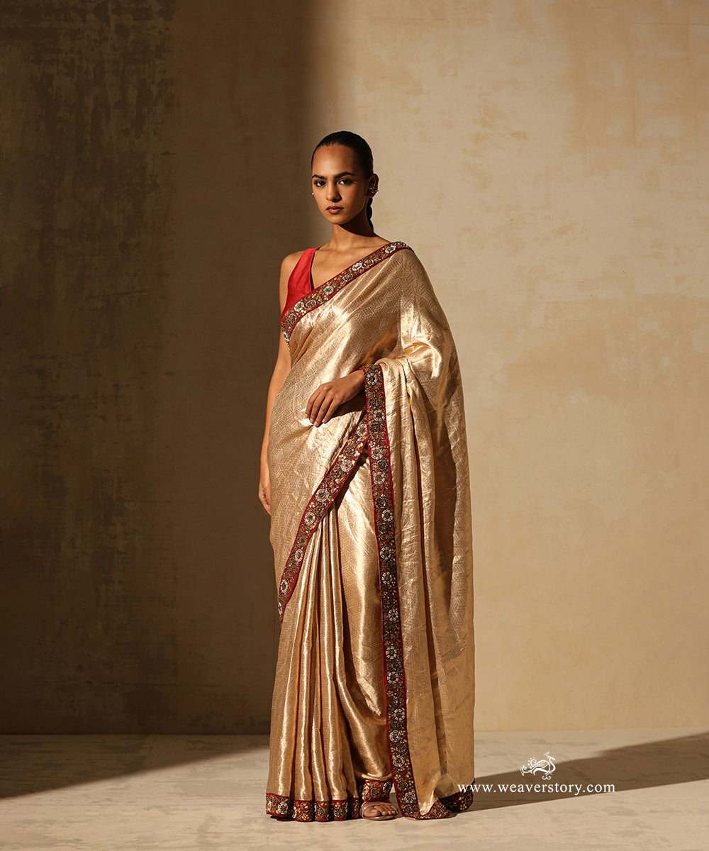 Gold_Tissue_Self_Weave_Saree_With_Maroon_Zardozi_Embroidered_Border_WeaverStory_01