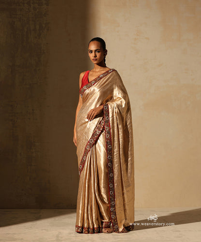 Gold_Tissue_Self_Weave_Saree_With_Maroon_Zardozi_Embroidered_Border_WeaverStory_01