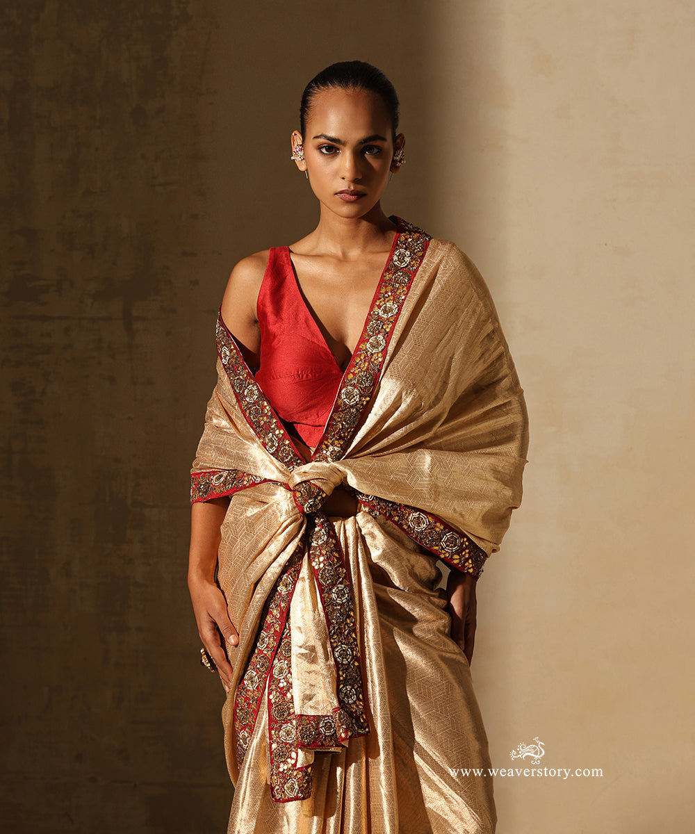 Gold_Tissue_Self_Weave_Saree_With_Maroon_Zardozi_Embroidered_Border_WeaverStory_02