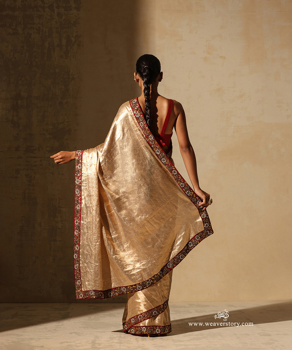 Gold_Tissue_Self_Weave_Saree_With_Maroon_Zardozi_Embroidered_Border_WeaverStory_03