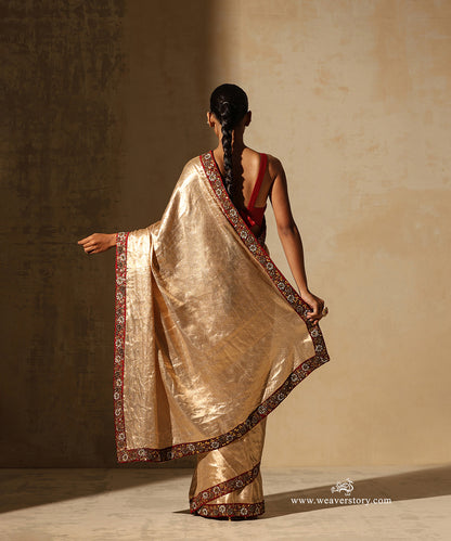 Gold_Tissue_Self_Weave_Saree_With_Maroon_Zardozi_Embroidered_Border_WeaverStory_03