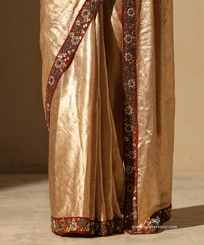 Gold_Tissue_Self_Weave_Saree_With_Maroon_Zardozi_Embroidered_Border_WeaverStory_04