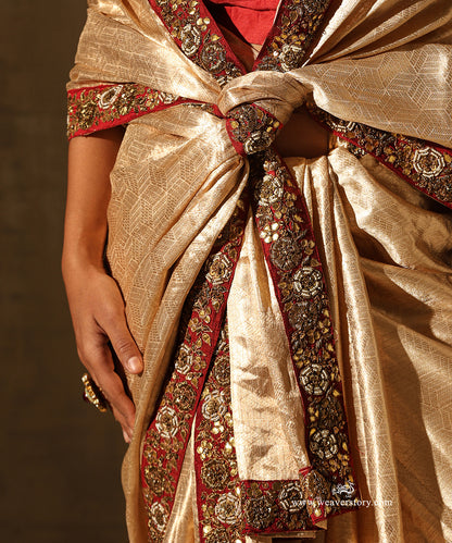Gold_Tissue_Self_Weave_Saree_With_Maroon_Zardozi_Embroidered_Border_WeaverStory_05