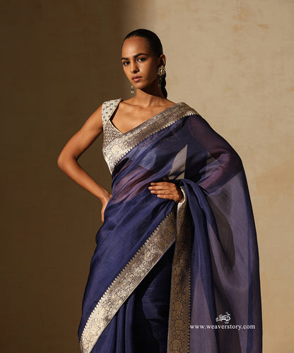 Navy_Blue_Handloom_Organza_Saree_With_Banarasi_Border_WeaverStory_02