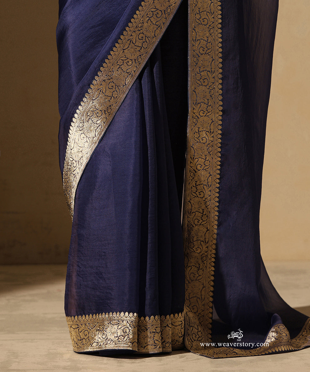 Navy_Blue_Handloom_Organza_Saree_With_Banarasi_Border_WeaverStory_04
