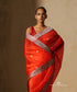 Orange_Handloom_Banarasi_Booti_Organza_Saree_With_Maroon_Antique_Parrot_Motif_Border_WeaverStory_02