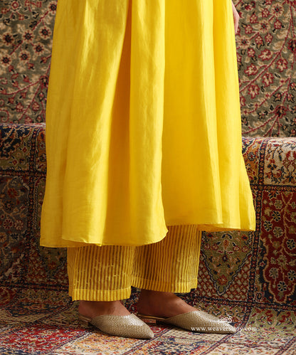 Cotton Silk Striped tissue Pants with Yellow Chanderi Silk Kurta