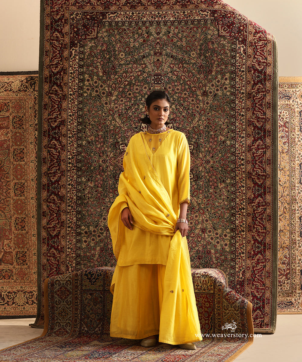 Yellow_Chanderi_Kurti_and_Sharara_with_Hand_Embroidered_Dupatta_WeaverStory_03