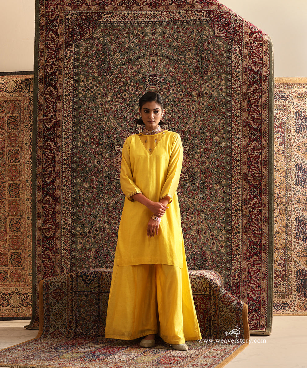 Yellow_Chanderi_Kurti_and_Sharara_with_Hand_Embroidered_Dupatta_WeaverStory_04