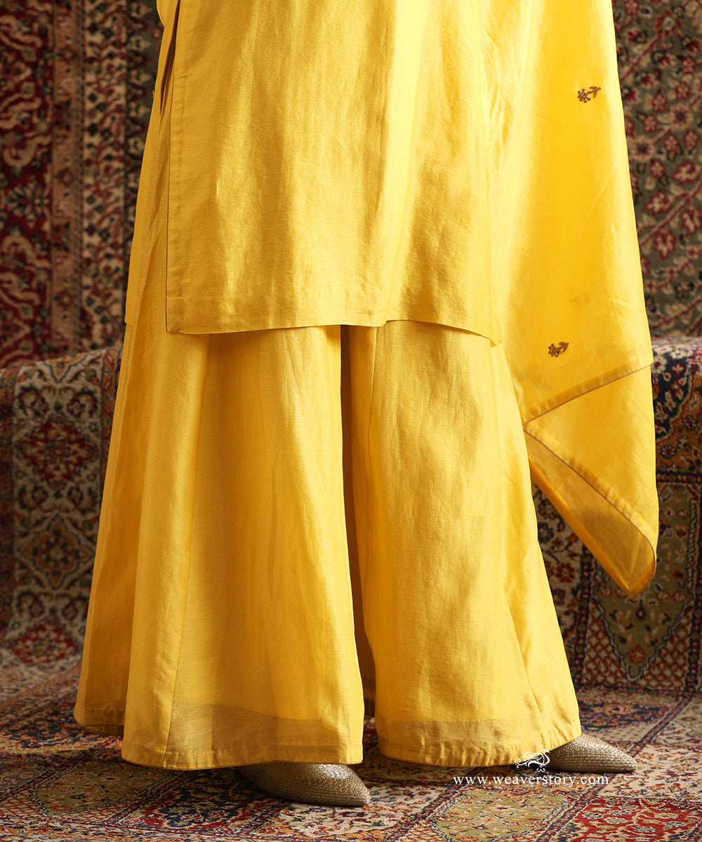 Yellow Pure Chanderi Silk Sharara with Wide Flared Silhouette