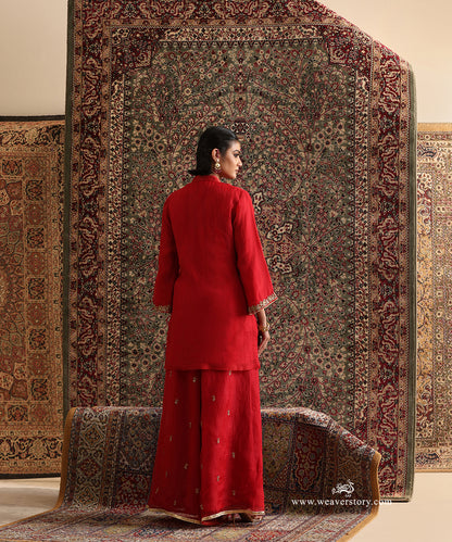 Red Pure Silk Organza Hand Embroidered Sharara Set