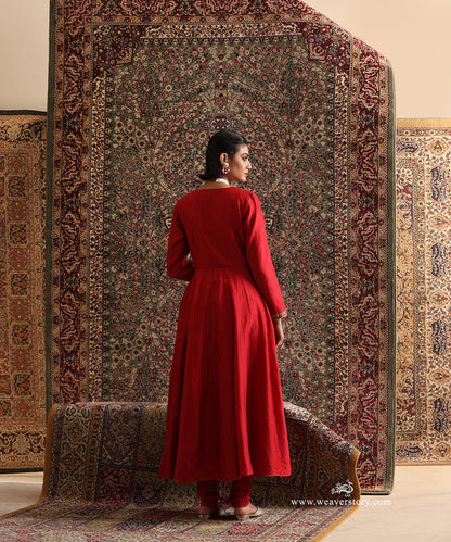 Red Pure Chanderi Silk Anarkali with Handcrafted Gota Embroidery