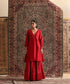 Red Pure Chanderi Silk Lehenga Set with Panelled V Neckline
