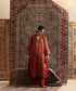 Maroon Handloom Chanderi Stripe Tissue kurta set with tikki work (hand-sewn sequins) and Chanderi silk pants