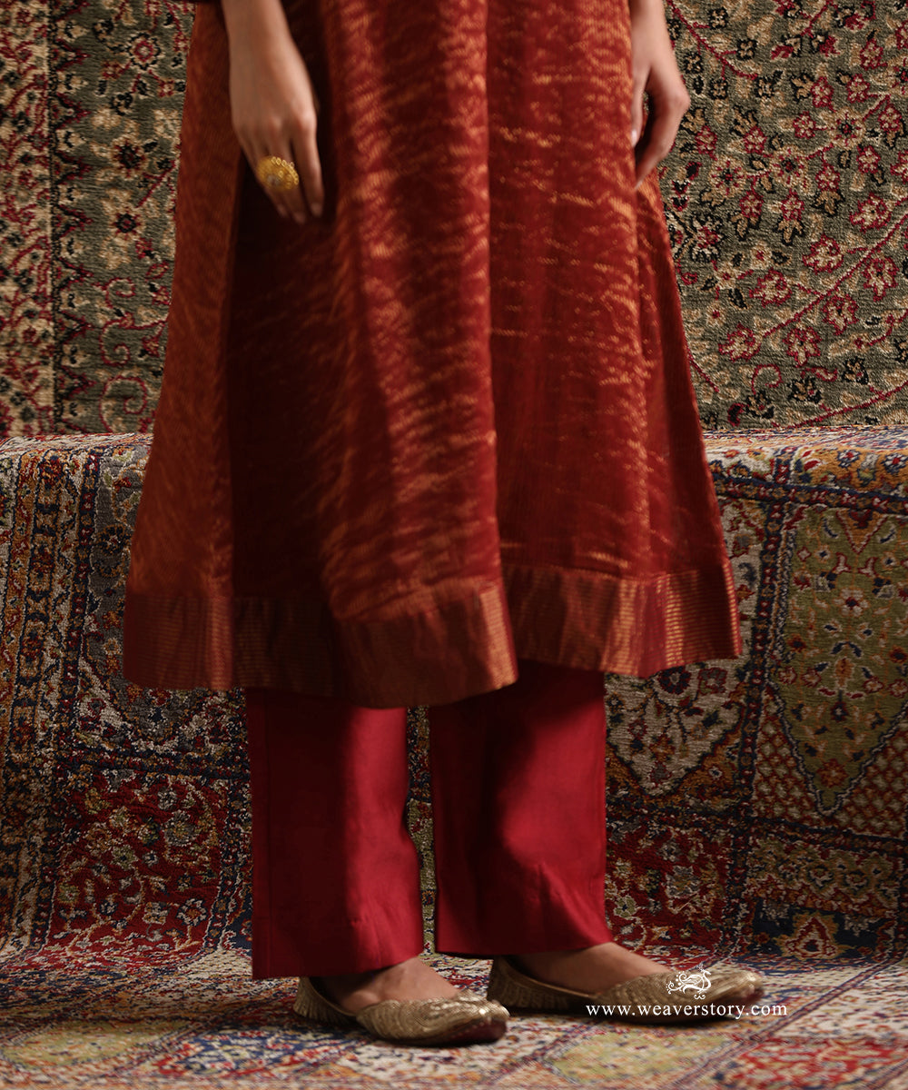 Maroon_Handloom_Chanderi_Stripe_Tissue_Suit_With_Chanderi_Pants_WeaverStory_06