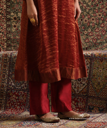 Maroon_Handloom_Chanderi_Stripe_Tissue_Suit_With_Chanderi_Pants_WeaverStory_06