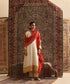 Off White Stripe Tissue Suit Set with Gold Tissue Borders and Red Stripe Tissue Dupatta