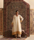 Off White Striped Tissue Suit Set With Gold Tissue Border from Antara&