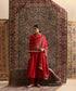 Red Pure Chanderi Silk A-line kurta and churidar with hand-embroidered organza dupatta