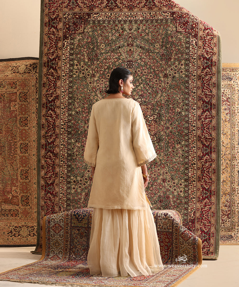 Back View of Almond Pure Silk Organza Garara Set