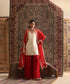 Hand Embroidered Almond Chanderi Silk Kurta with Red Organza Sharara and Dupatta