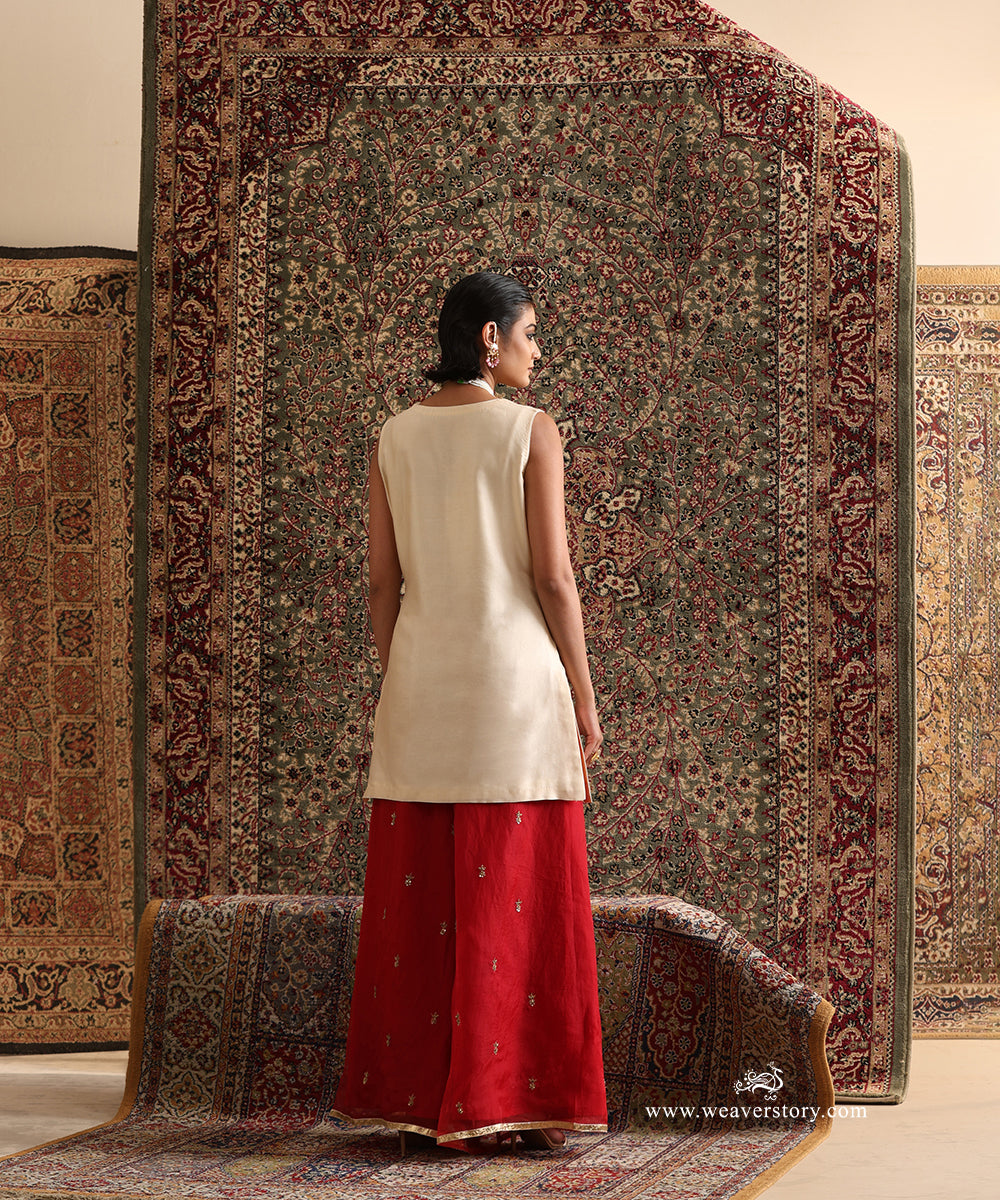 Badami_Colour_Chanderi_Silk_Kurta_With_Red_Organza_Sharara_And_Dupatta_WeaverStory_05