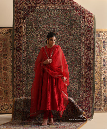 Red_Pure_Chanderi_Silk_Wrinkle_Anarkali_Churidar_With_Gota_Embroidery_Organza_Dupatta_WeaverStory_02