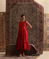 Red Pure Chanderi Silk Wrinkle Anarkali Churidar Set