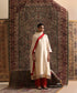 Off White Chanderi Silk Kurta Set with Red Border Striped Tissue Dupatta from Antara&