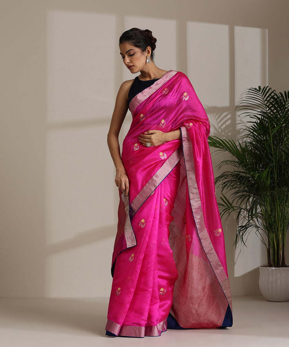 Hot_Pink_Handloom_Pure_Chanderi_Silk_Saree_With_Pure_Silk_Finishing_WeaverStory02