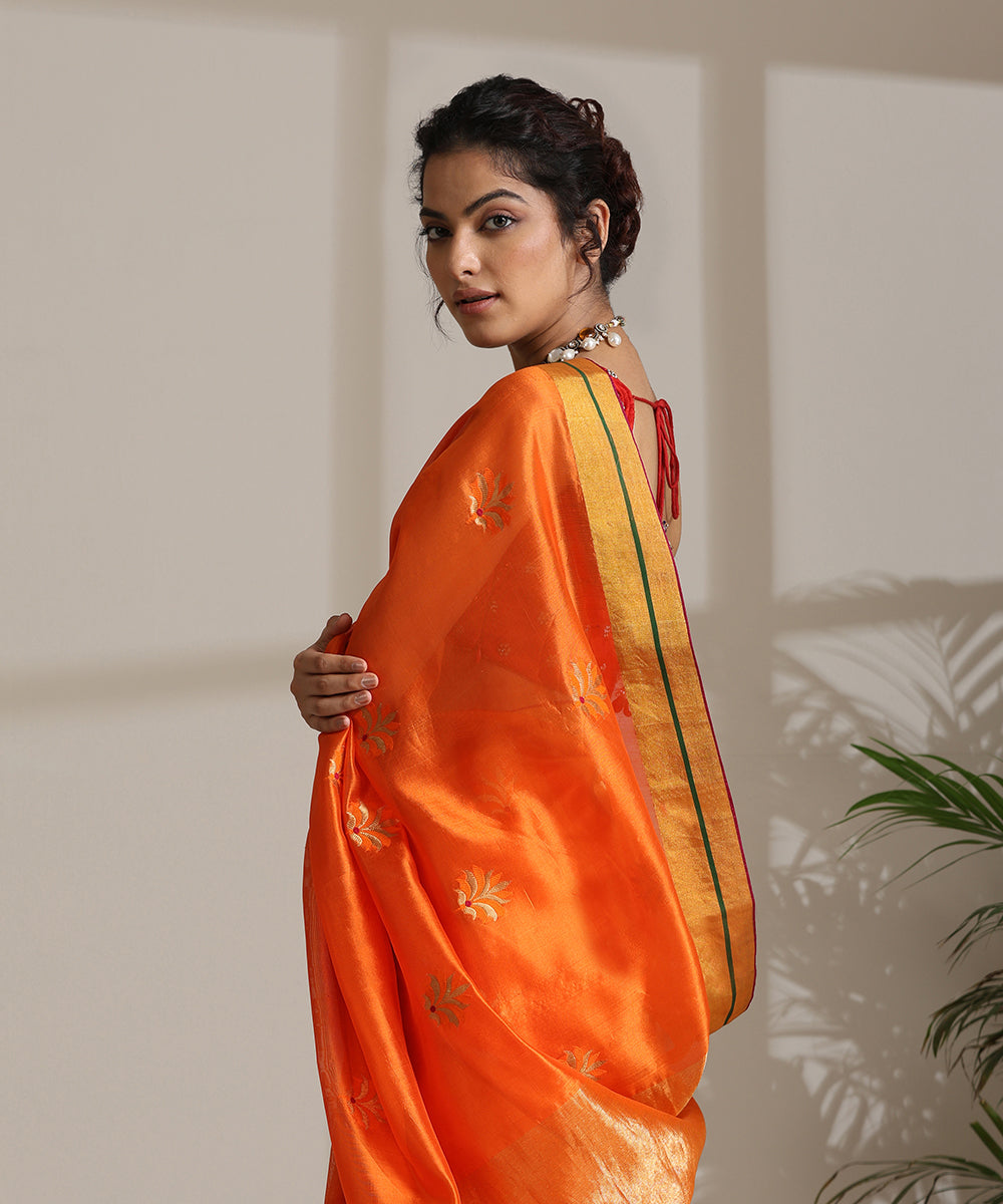 Orange_Handloom_Pure_Chanderi_Silk_Saree_With_Pure_Silk_Finishing_WeaverStory01