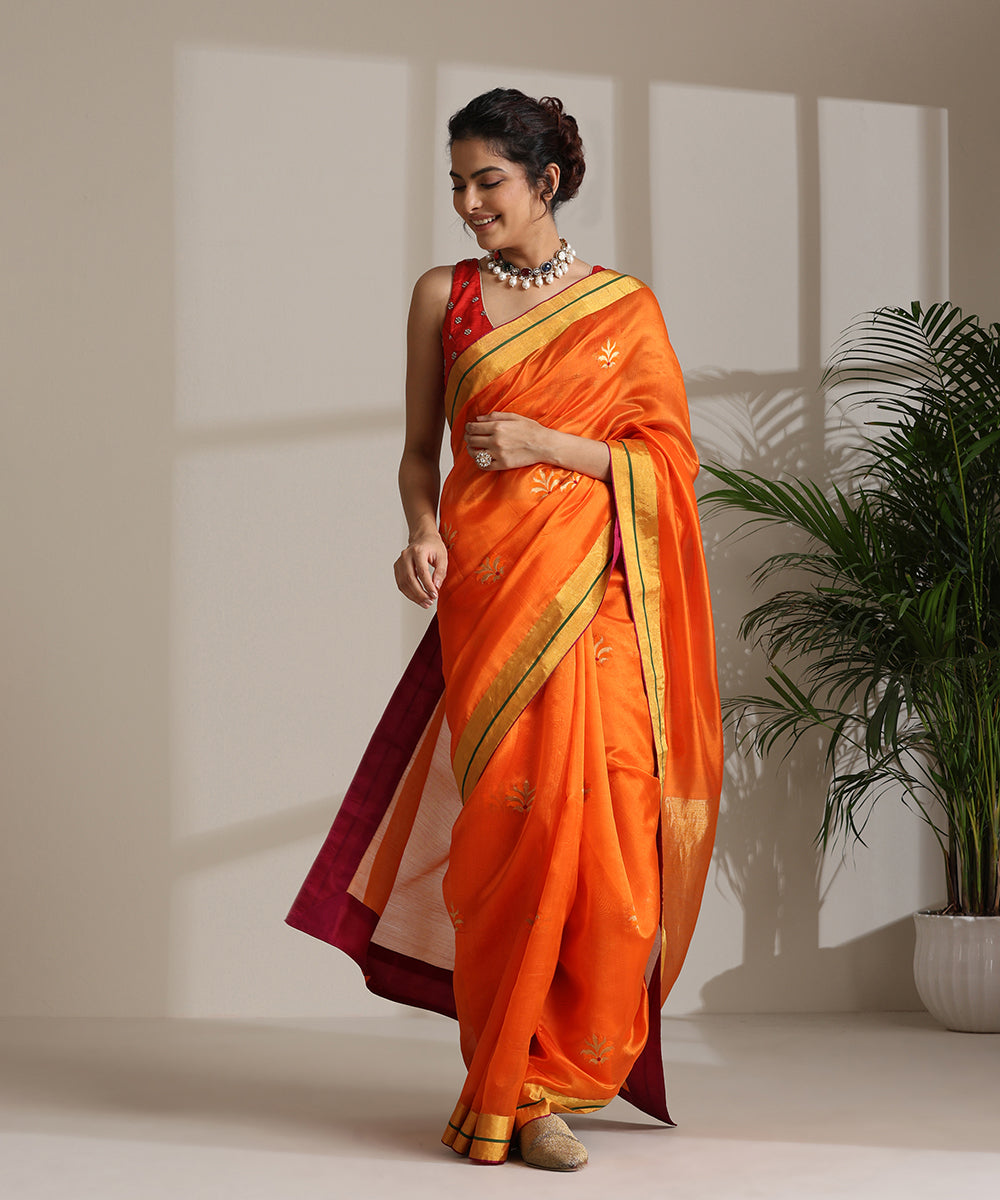 Orange_Handloom_Pure_Chanderi_Silk_Saree_With_Pure_Silk_Finishing_WeaverStory02